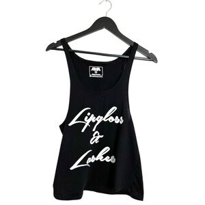 Lipgloss & Lashes Black Graphic Tank Top by Artist Makeup Academy Size Small